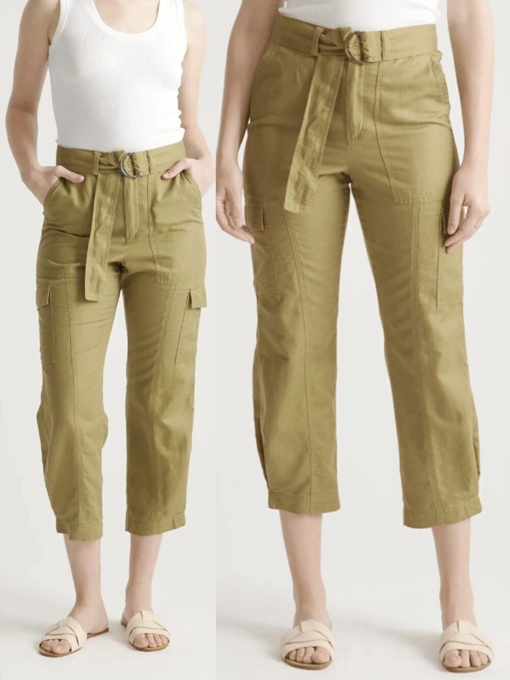 Quince Olive Utility Cargo Crop Joggers with D-Ring Belt